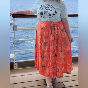 Stitch Tropical Hibiscus Wrap Skirt - Orange Floral - Size XXL